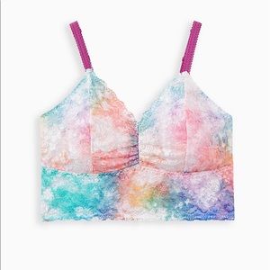 Torrid White tie dye lace bralette